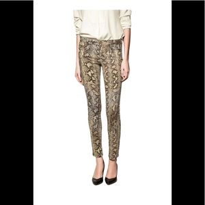 Zara Snake Print High Rise 5 Pockets Raw Hem Skinny Cropped Pants size 6